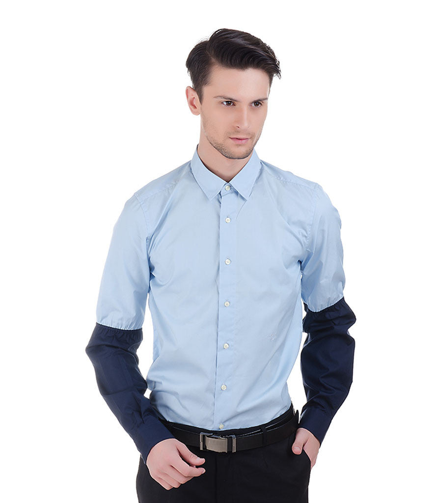 Plain Blue Christian Lacroix Shirt With Navy Sleeves