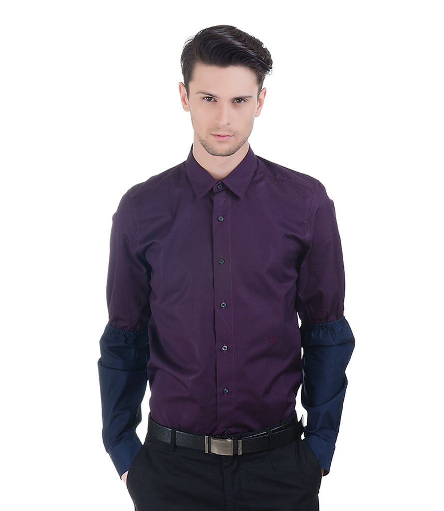 Plain Dark Purple Christian Lacroix Shirt With Navy Sleeves