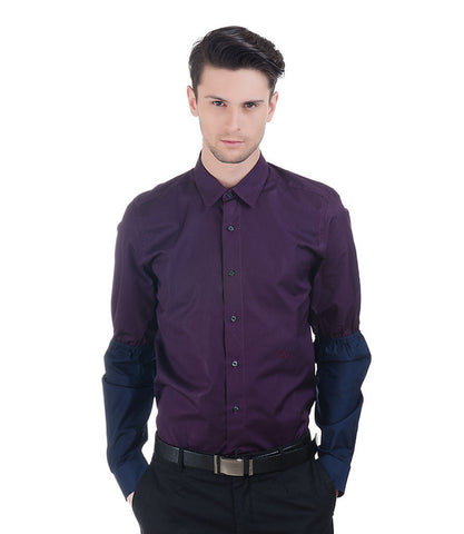 Plain Dark Purple Christian Lacroix Shirt With Navy Sleeves