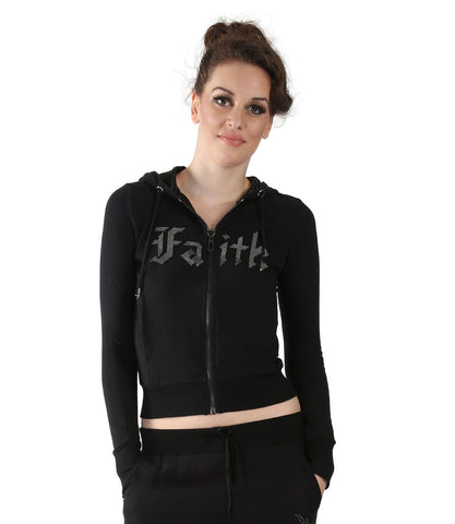 Black Hoodie With Metallic Faith In Front