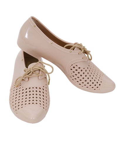 The Melissa Enjoying Lace Up Shoes- Beige Lace Up Shoes With Net In The Front