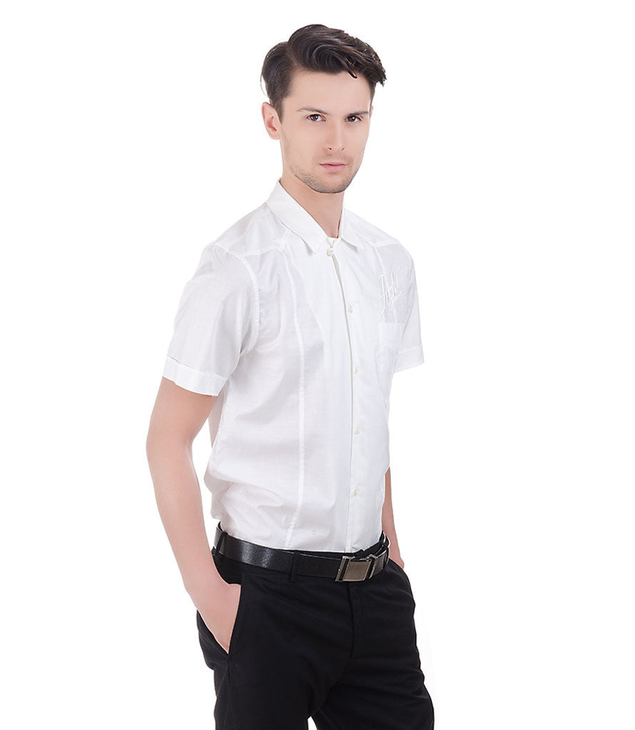 White Richmond Shirt With White Embroidery Logo
