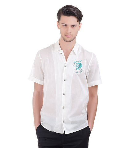 Richmond White Shirt With Green Colour Skull Logo