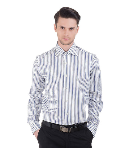 ALEA BLUE STRIPE SHIRT WITH SELF DESIGN INNER COLLAR LINNING