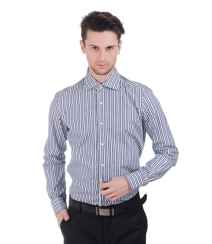 ALEA NAVY BLUE THIN & BROAD STRIPE SHIRT