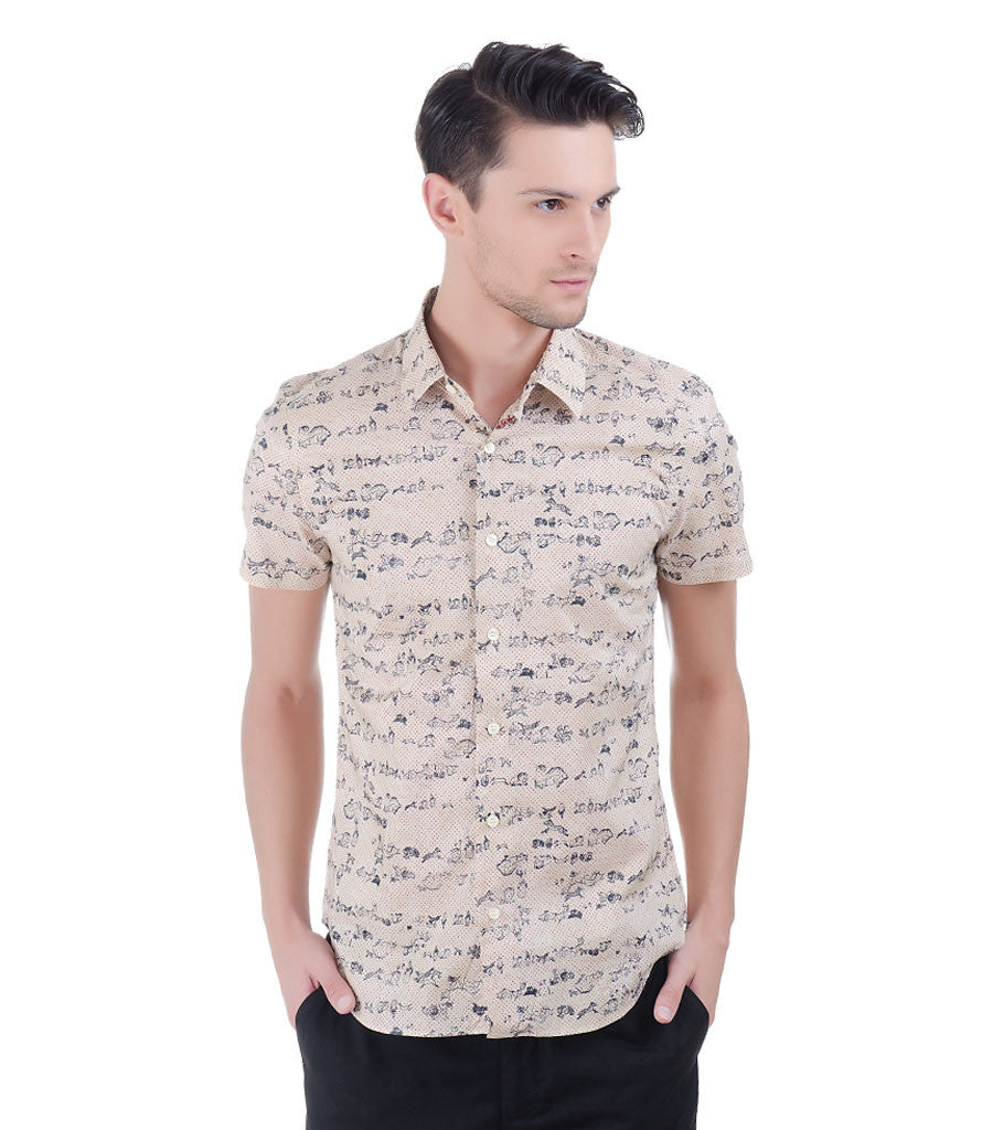 Christian Lacroix Beige Shirt With Red Dots And Animal Print Allover