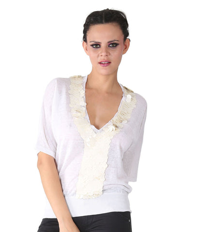 Farhi White Top With Big Cream Sequence