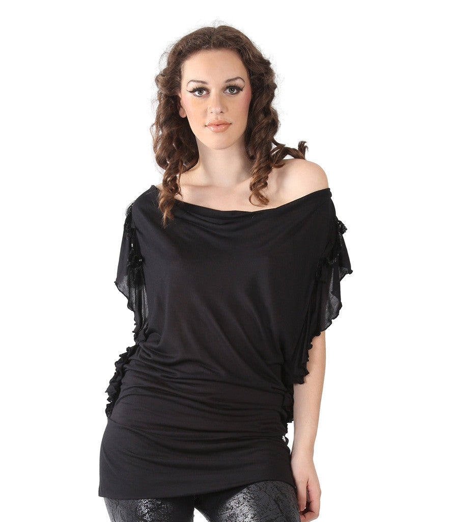 Phard Black Long Top With Sequence On The Sleeves
