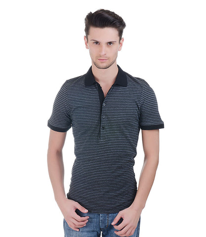 Richmond Black & Grey Stripe Polo T-Shirt