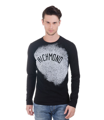 Richmond Black T-Shirt With White Velvet Print