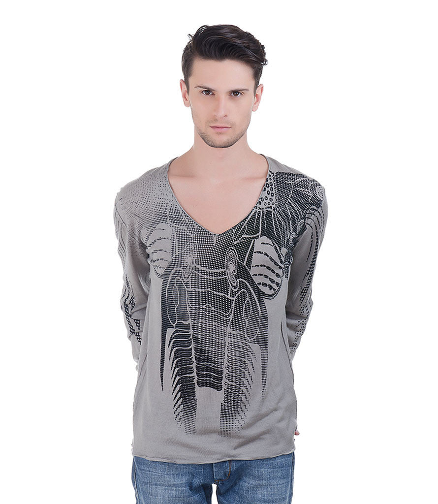 CHRISTIAN LACROIX BEIGE GREY LACROIX PRINT V-NECK T-SHIRT