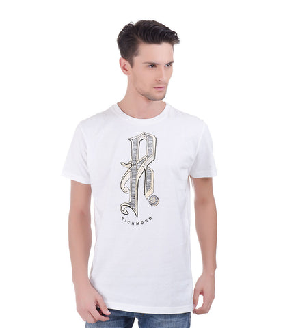 Richmond White T-Shirt With Black Golden R Printed