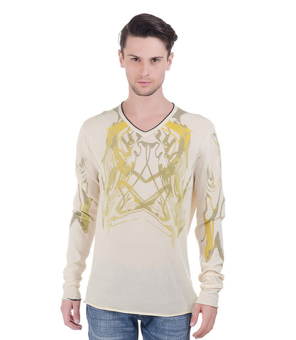CHRISTIAN LACROIX BEIGE V-NECK WITH GREEN PRINT