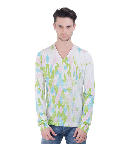 CHRISTIAN LACROIX WHITE T-SHIRT WITH GREEN & PINK PRINT