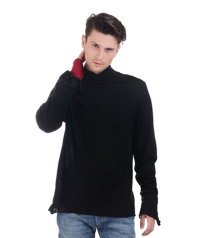 CHRISTIAN LACROIX BLACK PULLOVER WITH RED INSIDE LINNING IN SLEEVE
