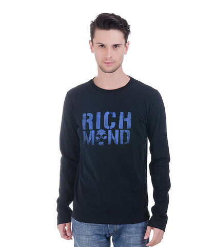 Richmond Black T-Shirt With Blue Metallic Print