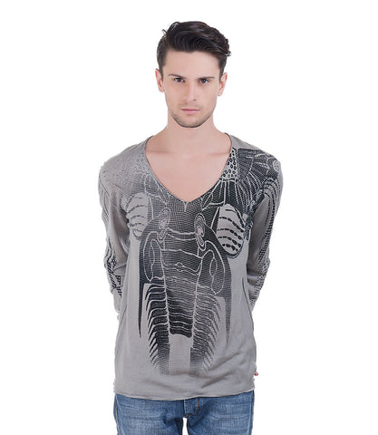 CHRISTIAN LACROIX BEIGE GREY LACROIX PRINT V-NECK T-SHIRT