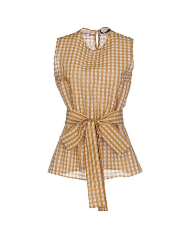 Sleeveless Checkered Top with Sash