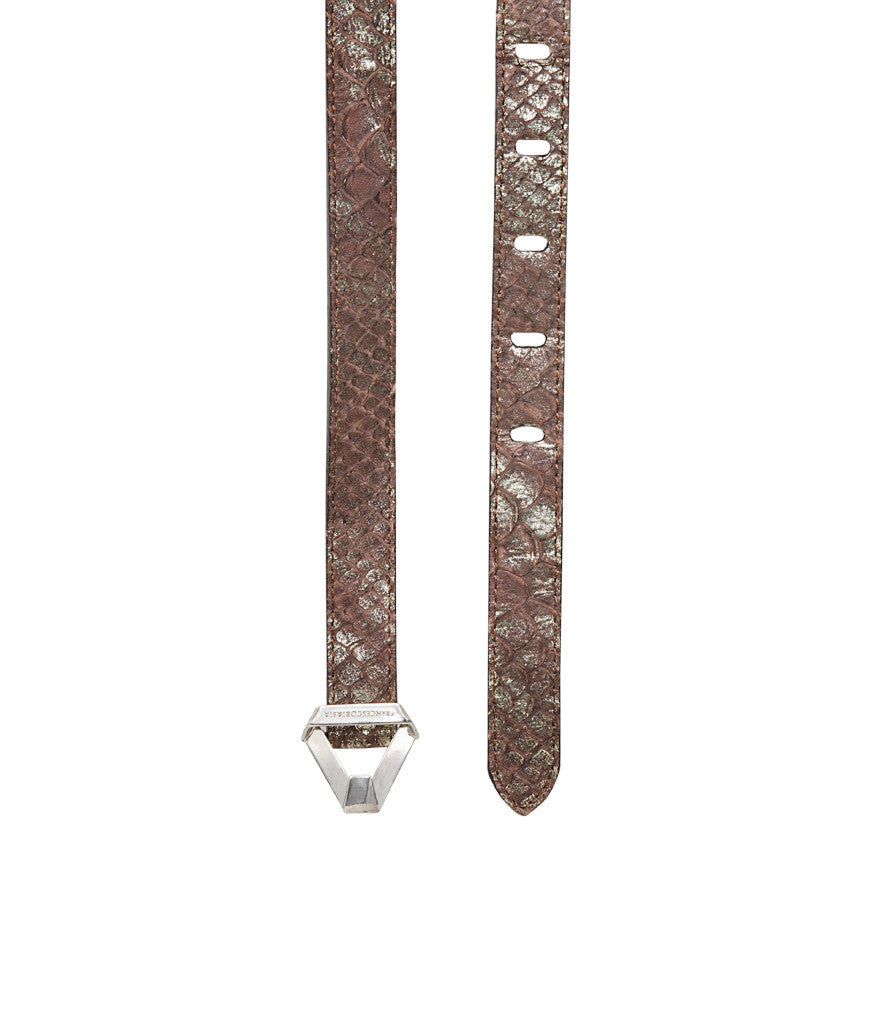 Francesco Biasia Shiny Brown Snake Print Leather Belt