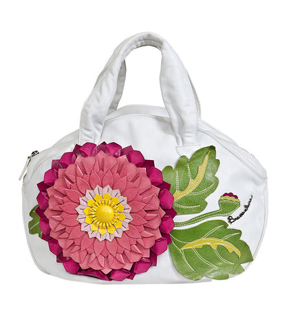 Braccialini White Bag with 3D Pink Leather Flower Patch Work