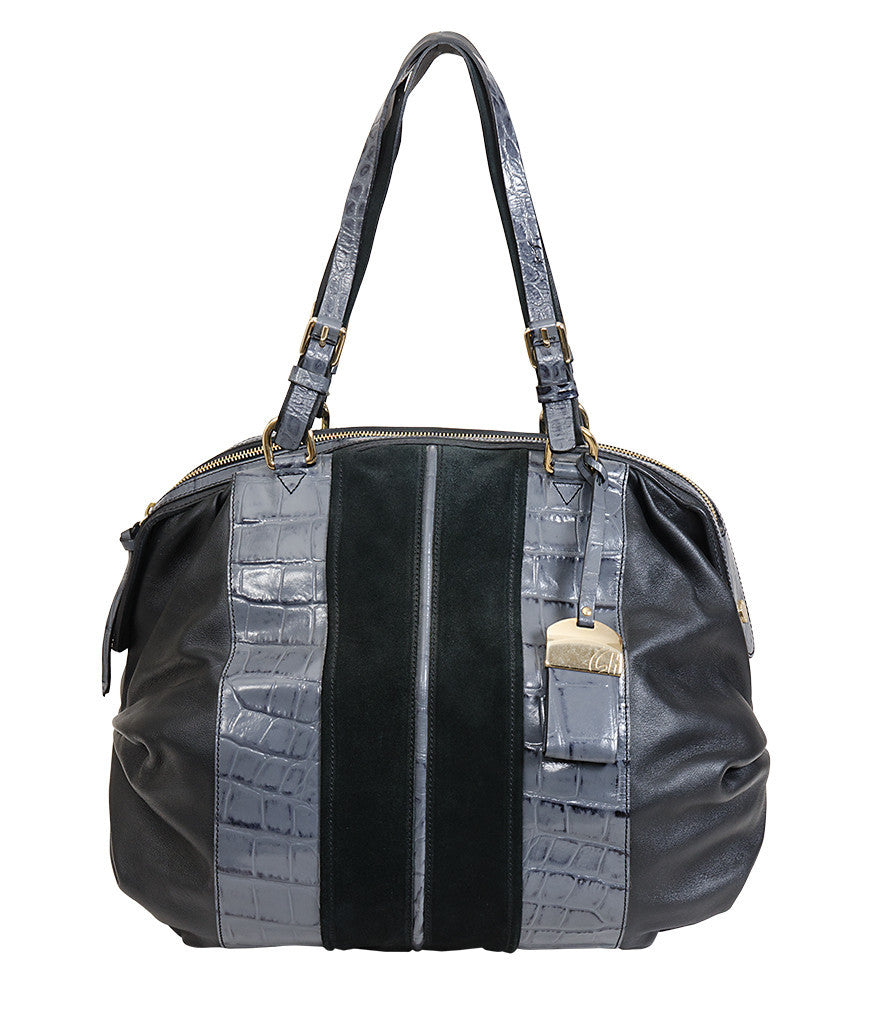 Francesco Biasia Suede Croco Black Bag