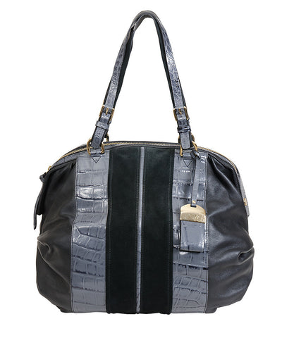 Francesco Biasia Suede Croco Black Bag