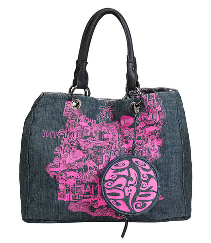 Custo Barcelona Glossy Silver-Denim Canvas Bag