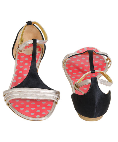 Christian Lacroix Black And Golden Flat Sandals