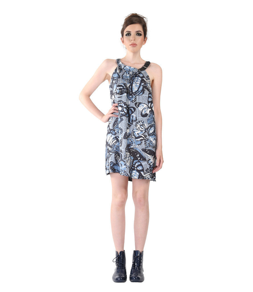 Miss Sixty Blue Butterfly Print Sleeveless Dress